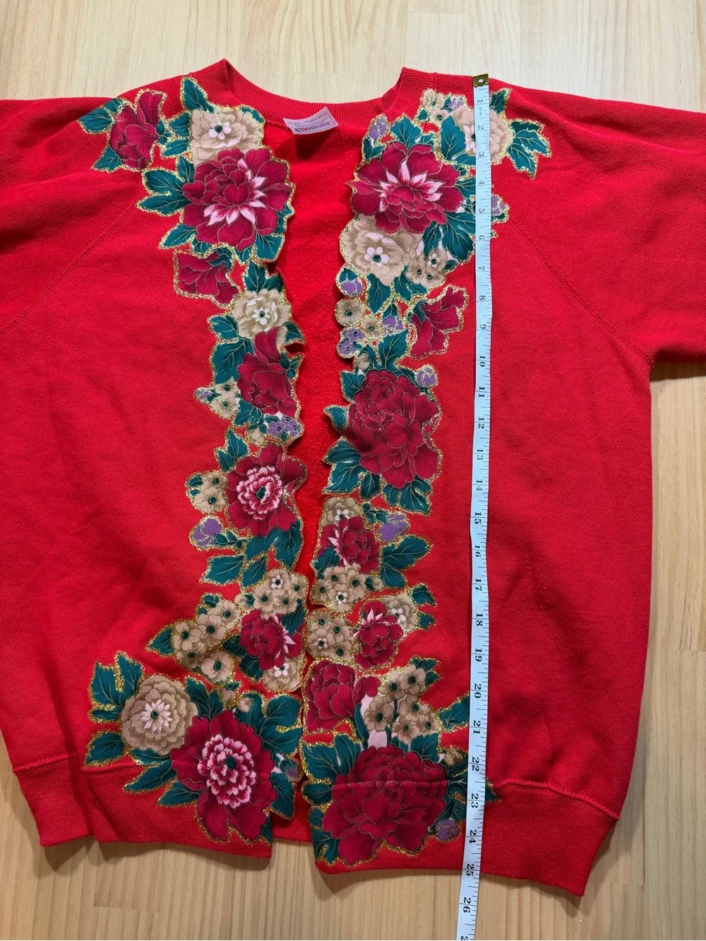 Hanes Red Cardigan Sweater with Floral Embroidery